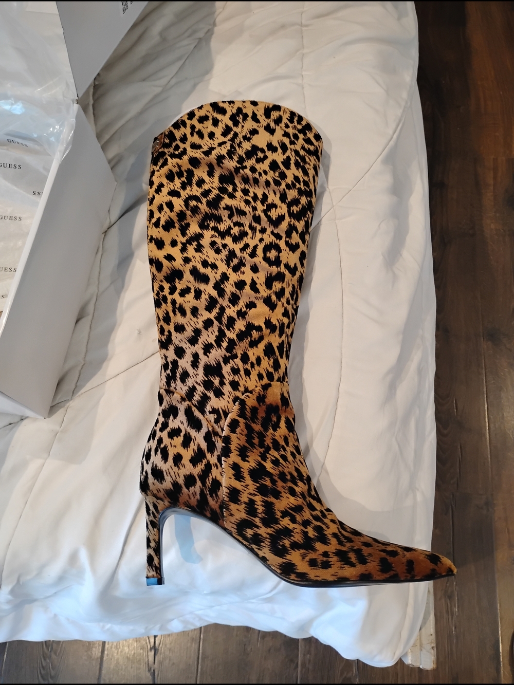 Guess Leopard-Print Over-the-Knee Stiletto Boots - Tan/Black